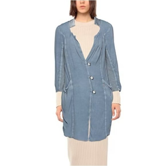 ELISA CAVALETTI Slate Blue Slouchy Jersey Buttoned Long Overcoat NWT crepe SP - Picture 16 of 16
